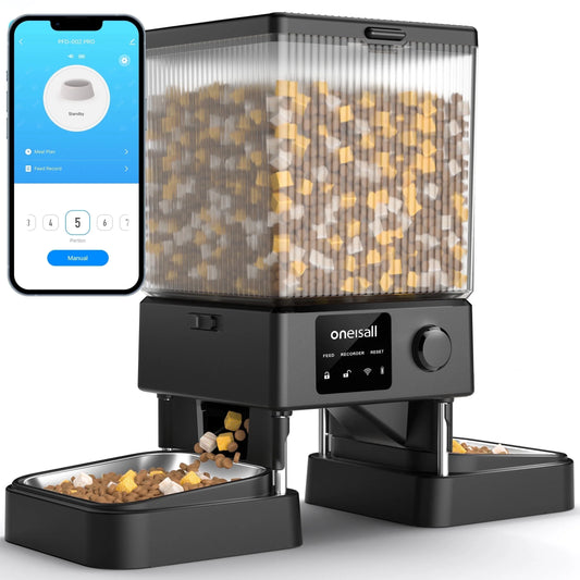 Alimentador Automático Para Gatos De 5L/20 Tazas Con Wifi 5G Y Control Por Aplicación, PFD-002 PRO Dispensador De Comida Para Gatos De Doble Tazón Con 1 Bolsa Desecante, Alimentador Automático Con Temporizador Para 2 Gatos/2 Perros Pequeños - Negro